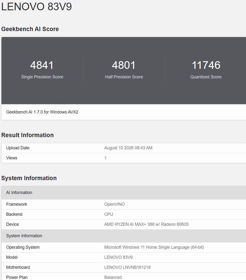 Geekbench AI OpenVINO 3