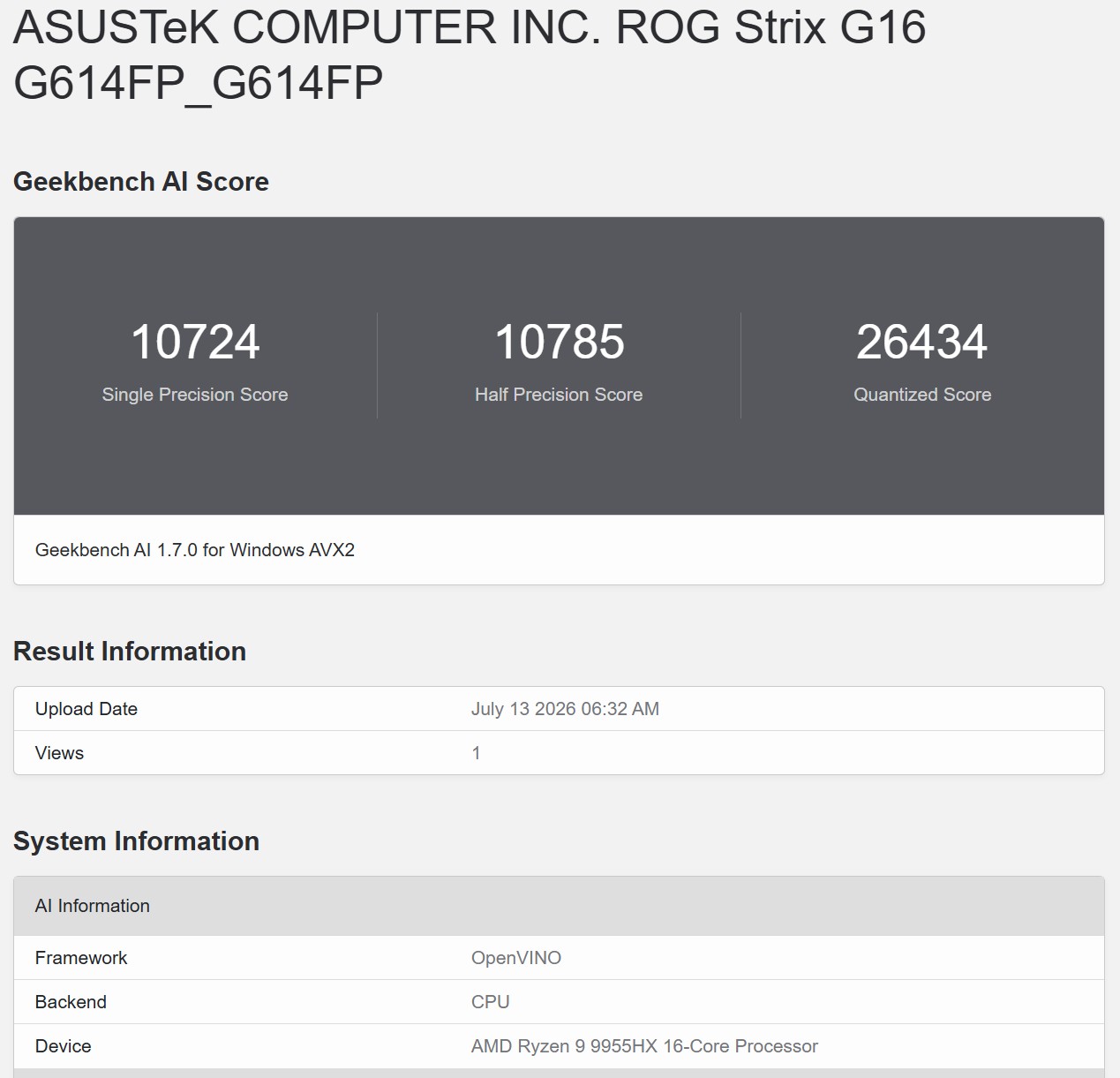 Geekbench AI OpenVINO