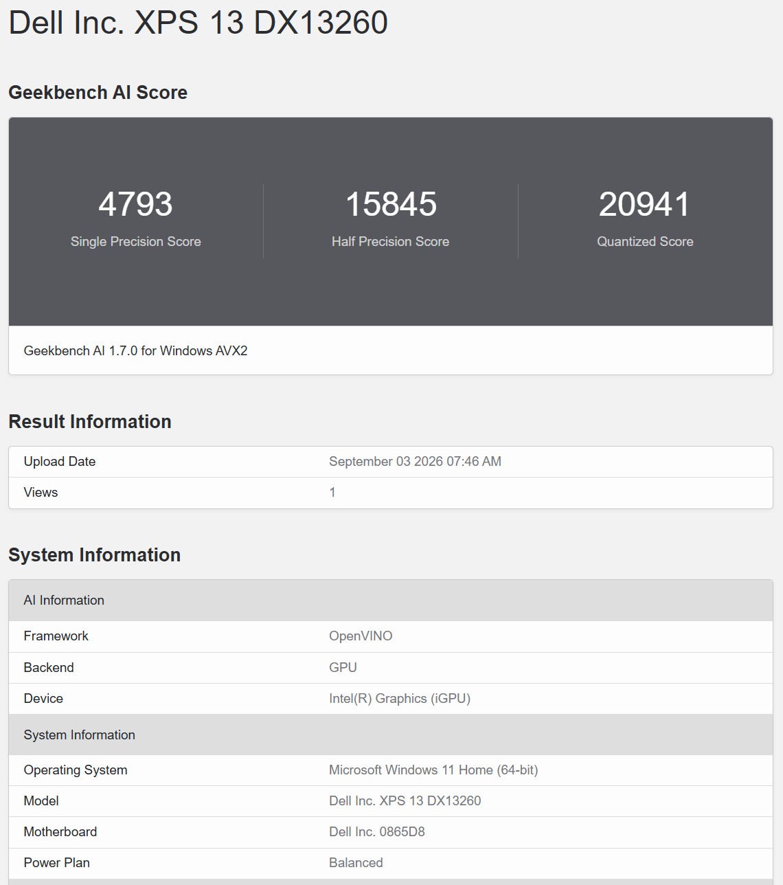 Geekbench AI OpenVINO 1